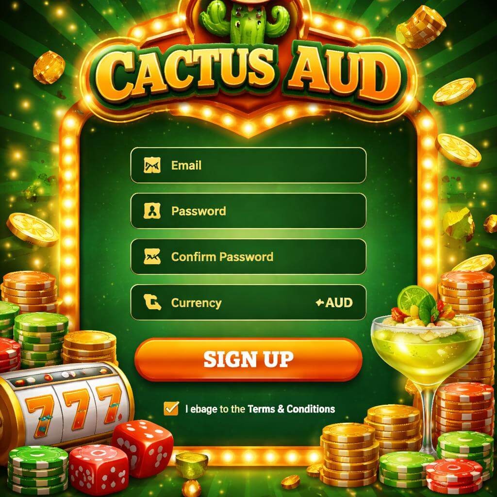CACTUS AUD account login page for an online casino with diverse gaming options and smooth player access